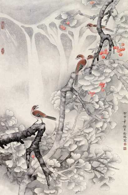 刘西林 2004年作 花鸟 镜心